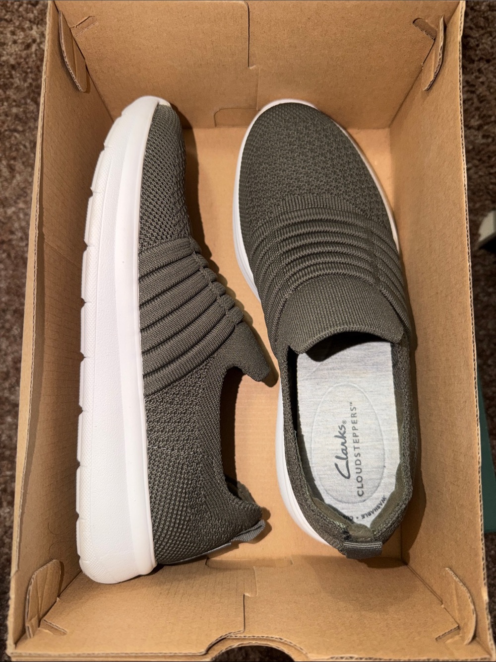 Clarks Olive Slip-On Knit Loafers for Men